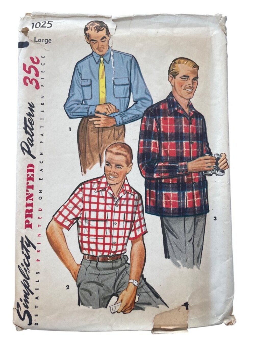 Vintage 50s Simplicity 1025 Sewing Pattern Large Men's Flannel & Work Shirt CUT